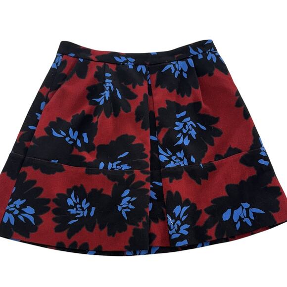 J Crew Skirt Womens 6 Red Black Blue Firework Floral Cotton Lined‎ A Line Mini - Picture 2 of 10